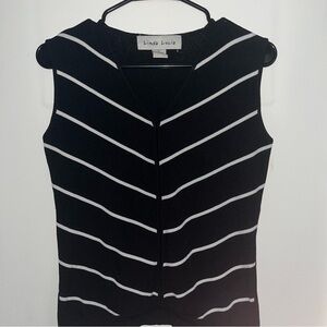 Linda Lucia Top, womens medium, black and white striped, v neck, blouse